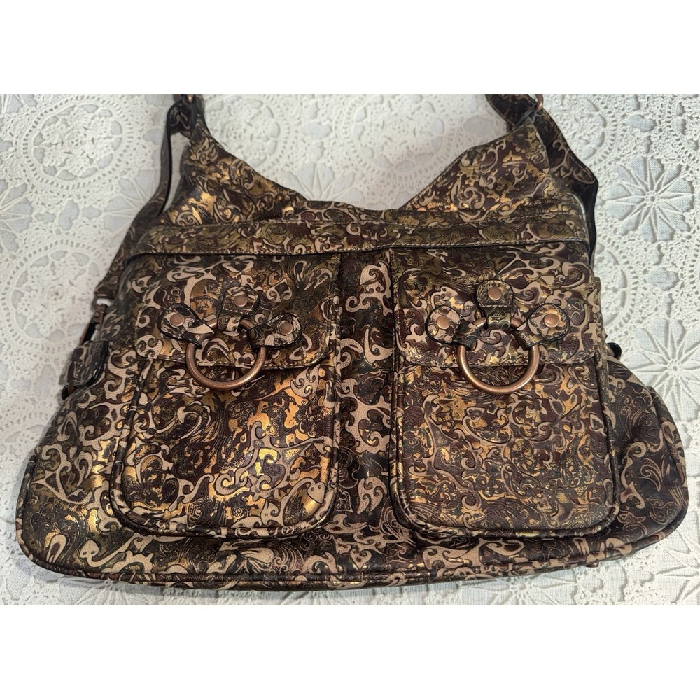 NWOT THE FIND Leather Metallic Paisley Burnout Handbag Shoulder Bag Purse - Picture 3 of 9